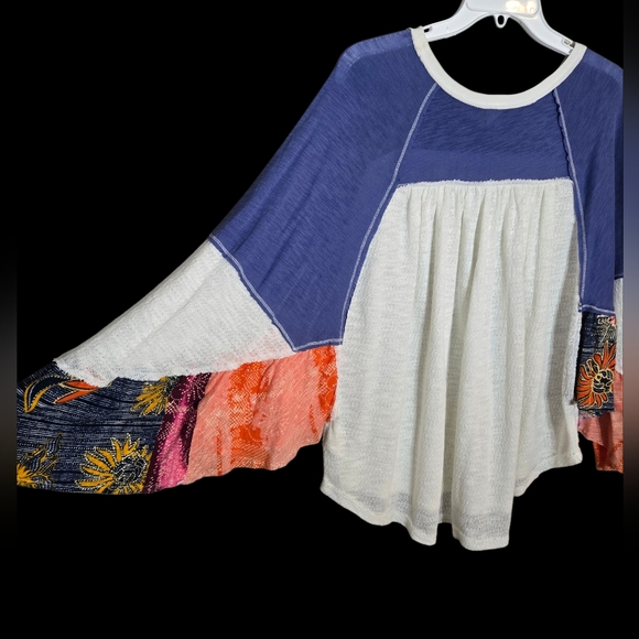 We The Free Tops - Colorful Women's Patchwork Top, Bell Butterfly Sleeves, Fairy Hippie Boho, Med